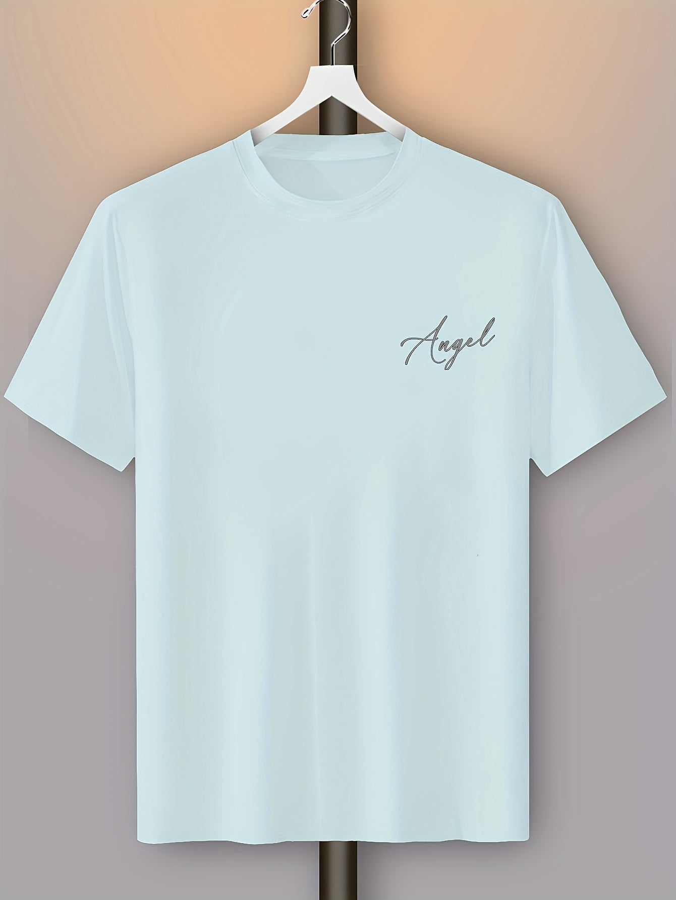 Men'S Casual Street Style Angel Graphic T-Shirt - "Female Devity" Print, Loose Fit, Polyester Blend, Summer Essential, Textured Look, Black with White Design, Short Sleeve, Round Neck, Perfect for Casual Attire, Everyday Tshi