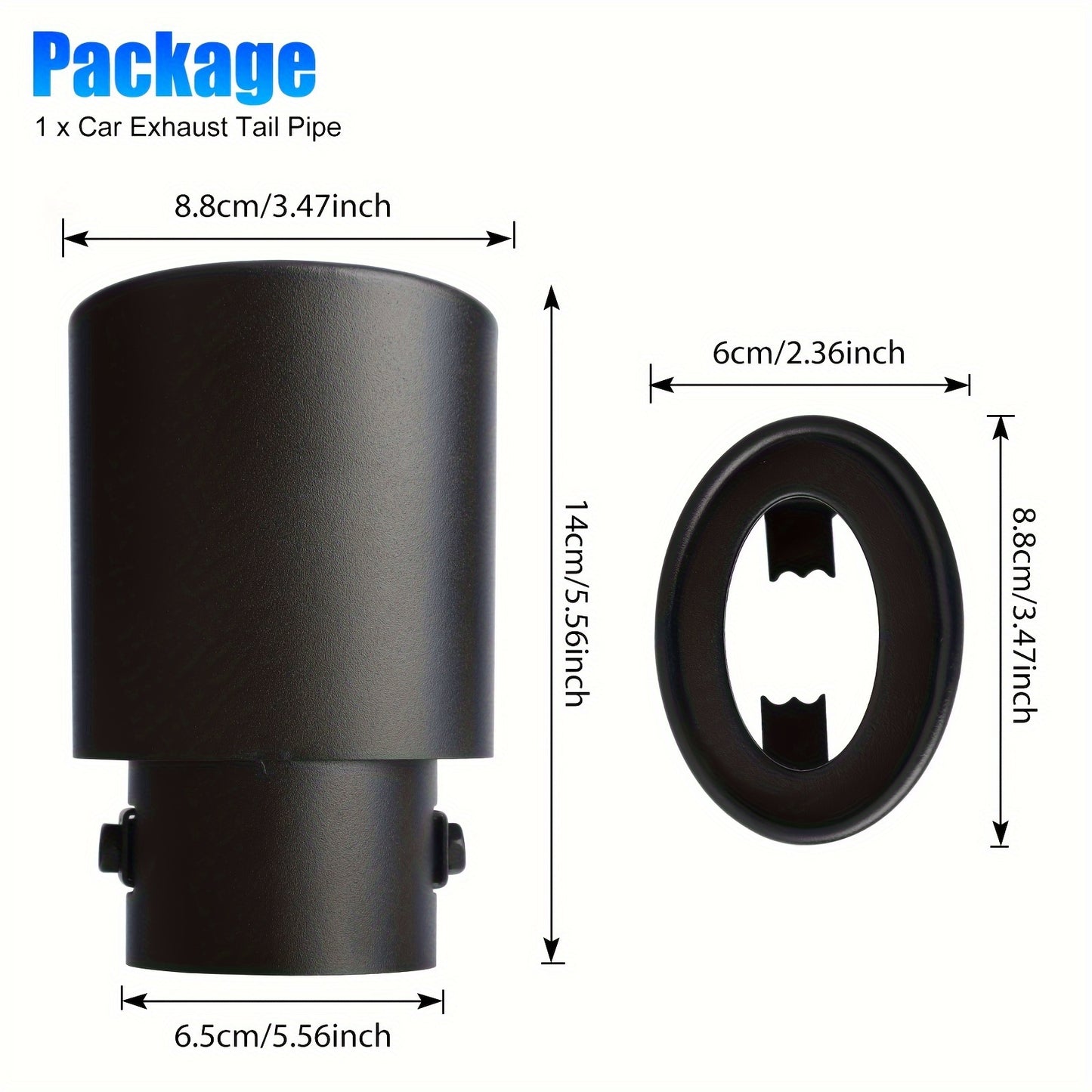 A Black Stainless Steel Car Exhaust Tip, Easy to Install - Suitable for Pipes Ranging from 6.35 cm to 9.14 cm, Enhances Performance And Sound.