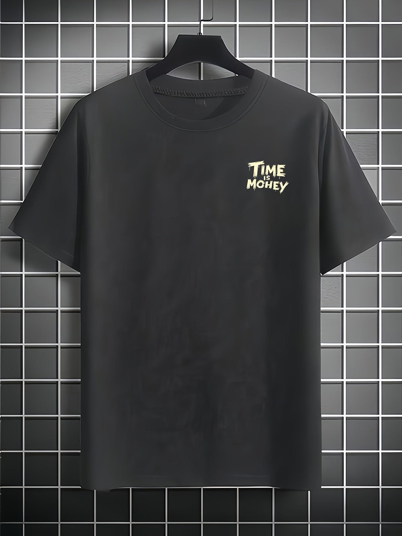 Men'S Casual Short Sleeve T-Shirt with "Time is Money" Clock & Stack of Cash Graphic - Lightweight Polyester, Loose Fit, Round Neck, Perfect for Spring & Summer Outdoor Wear, Relaxed Fit Shirt | Bold Graphic Tee | Glossy Text