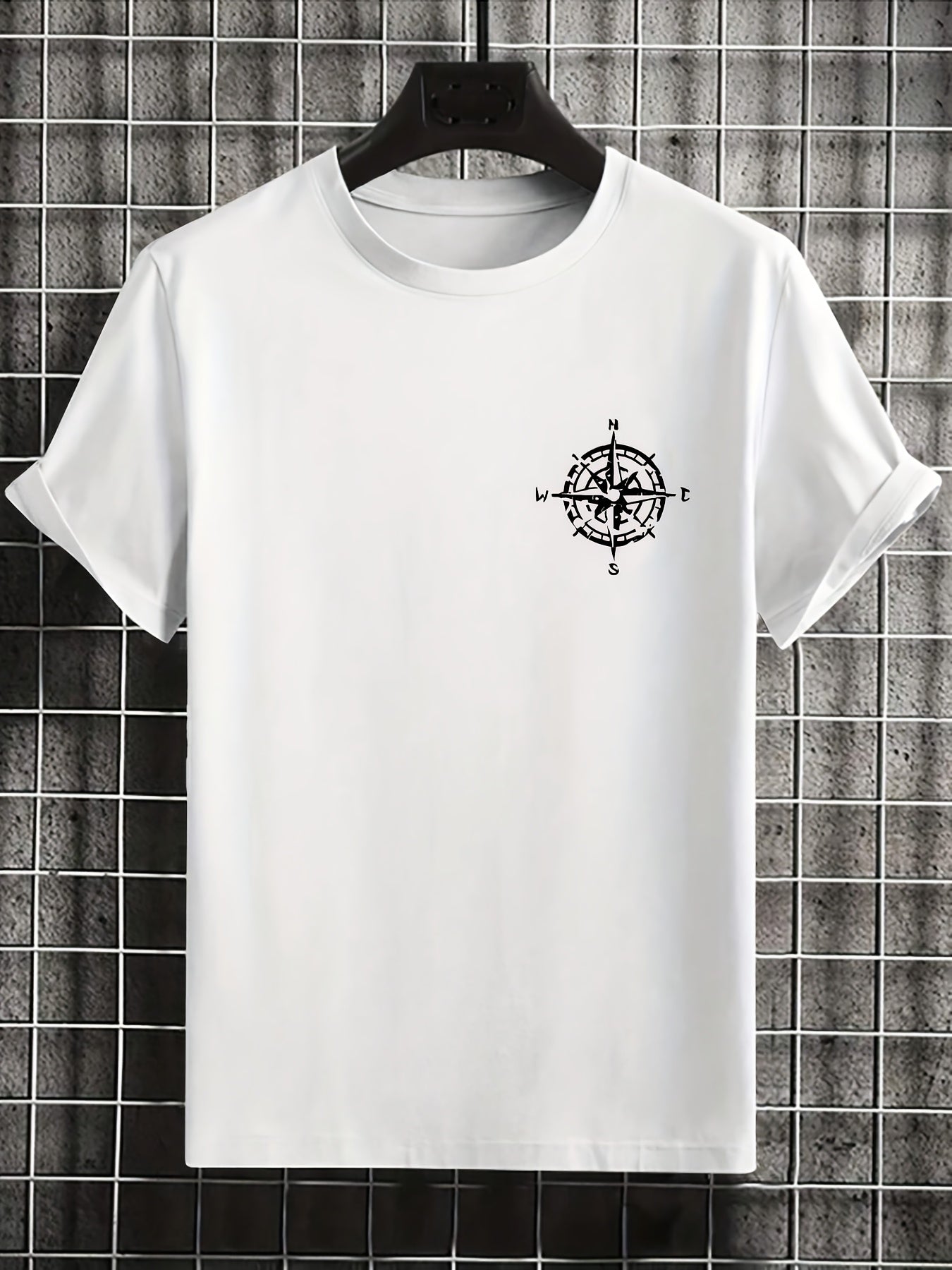 Men'S Summer Short Sleeve T-Shirt with Bold Eagle & Compass Print - Light Blue Casual Round Neck Tee, Comfortable Stretch Fabric for Casual Attire, Everyday Tshirt | Bold Graphic Tee | Comfortable Fit
