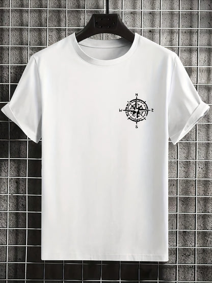 Men'S Summer Short Sleeve T-Shirt with Bold Eagle & Compass Print - Light Blue Casual Round Neck Tee, Comfortable Stretch Fabric for Casual Attire, Everyday Tshirt | Bold Graphic Tee | Comfortable Fit