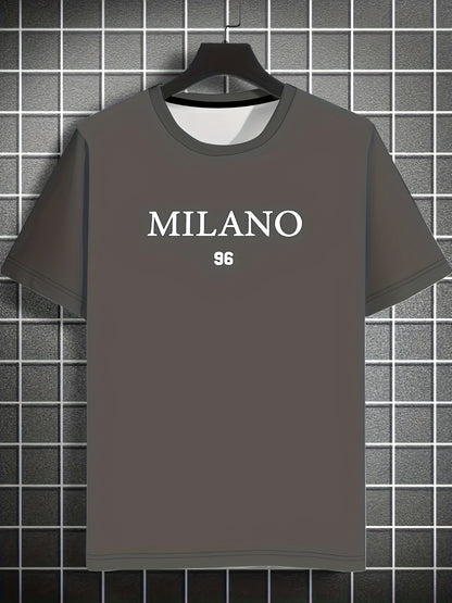 Men'S Milano 96 Graphic Tee - Casual Short Sleeve Crew Neck T-Shirt, Soft Polyester Fabric with Slight Stretch, Regular Fit, Green with White Lettering, Perfect for Casual Attire