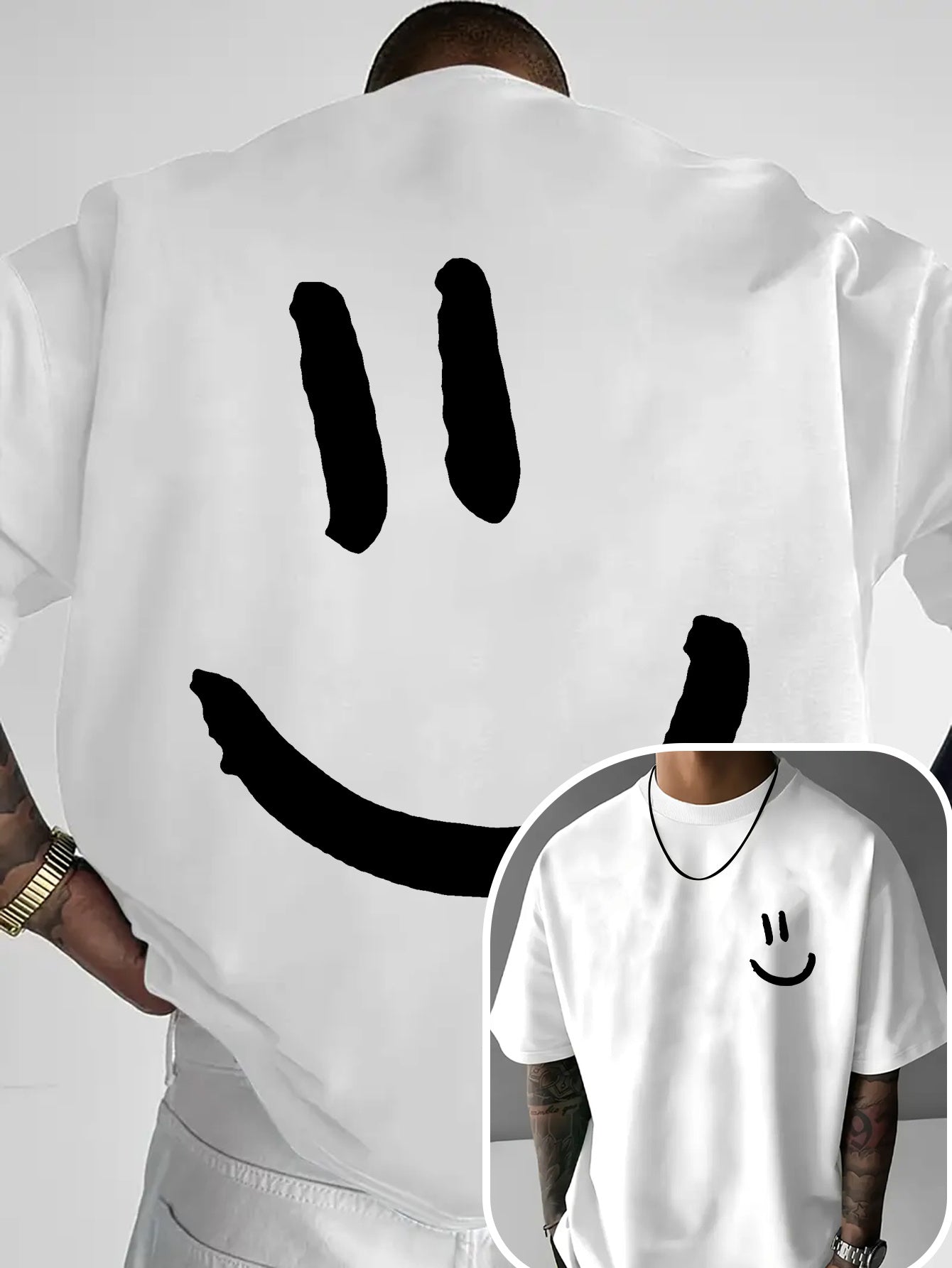 Men'S Casual Crew Neck T-Shirt with Happy Face Print | Comfortable & Breathable | Summer Streetwear and Everyday Tee | Versatile Short Sleeve Top | Lightweight Fabric