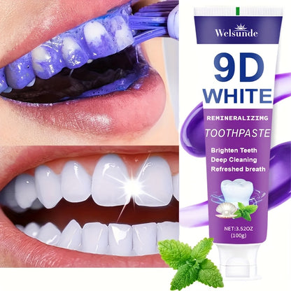 9D Purple Toothpaste, 100g/3.52oz - Deep Clean & Fresh Breath with Natural Pearl Essence for Dental Care, Refreshing Breath, Portable Travel-Friendly Formula, for Men & Women, suitable for daily use and travel
