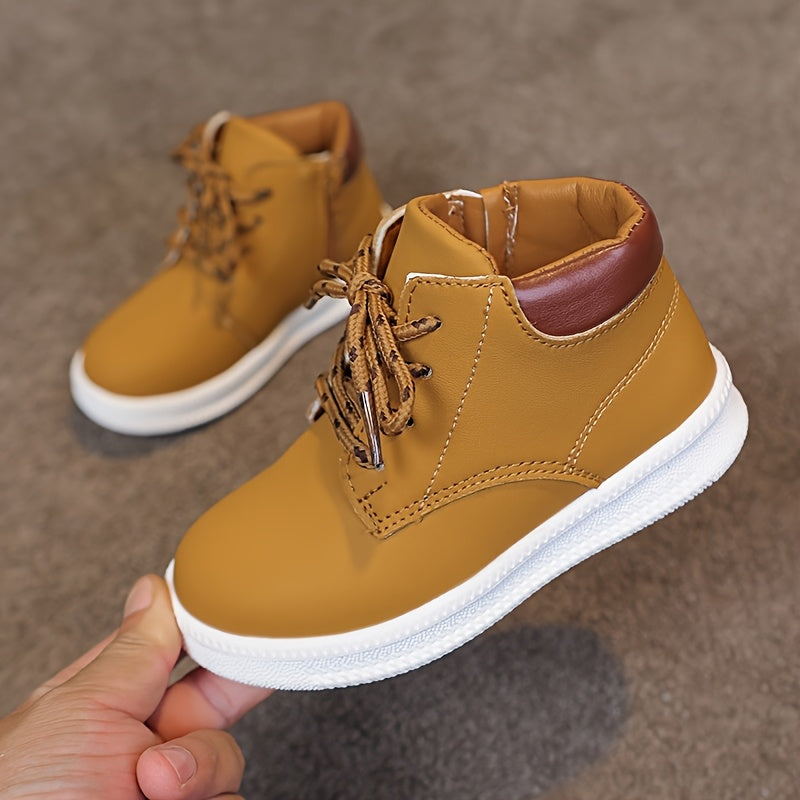 Kids' All-Season Sneakers - Non-Slip Cushioned midsole, Easy Lace-Up Closure, PU Upper & Rubber Sole - Toddler to Preteen Shoes for Boys & Girls - School, Sports, Hiking, Everyday - Available in Navy/, Mustard-Yellow & Brown