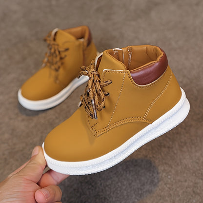 Kids' All-Season Sneakers - Non-Slip Cushioned midsole, Easy Lace-Up Closure, PU Upper & Rubber Sole - Toddler to Preteen Shoes for Boys & Girls - School, Sports, Hiking, Everyday - Available in Navy/, Mustard-Yellow & Brown