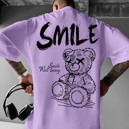 Men'S Bright Yellow Graphic T-Shirt - Loose Fit Streetwear Tee with Smile Design, Round Neck Summer Shirt for Everyday & Formal Outfits - Lightweight Casual Top, Street Style, Bold Print, Comfortable Material, Printed Shirt,