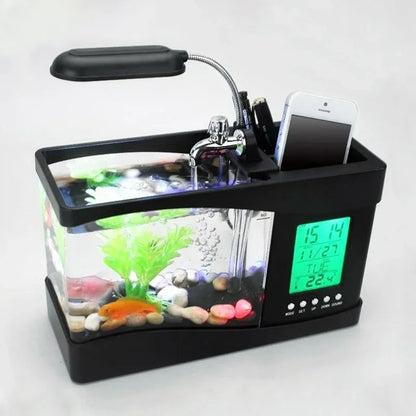 Creative Mini Aquarium USB LED Desk Lamp Home Decorative Items Calendar Clock Time Alarm Clock Plastic Electronic Powered
