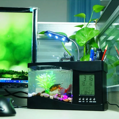 Creative Mini Aquarium USB LED Desk Lamp Home Decorative Items Calendar Clock Time Alarm Clock Plastic Electronic Powered