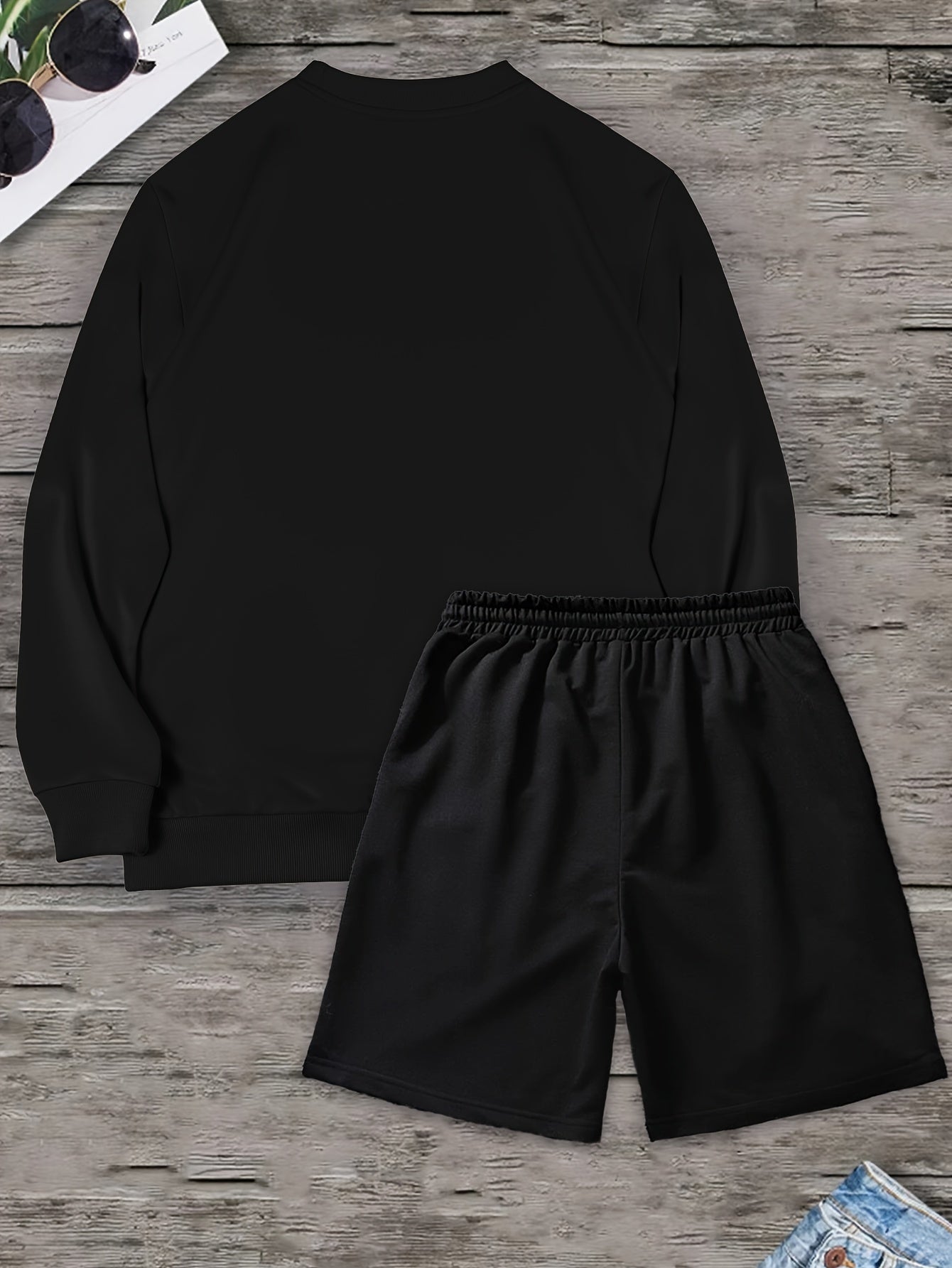 My Future Is Not Just A Dream Print Men's 2Pcs Outfits Casual Crew Neck Long Sleeve Sweatshirt & Short Set For Winter Fall Men's Clothing