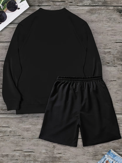 My Future Is Not Just A Dream Print Men's 2Pcs Outfits Casual Crew Neck Long Sleeve Sweatshirt & Short Set For Winter Fall Men's Clothing