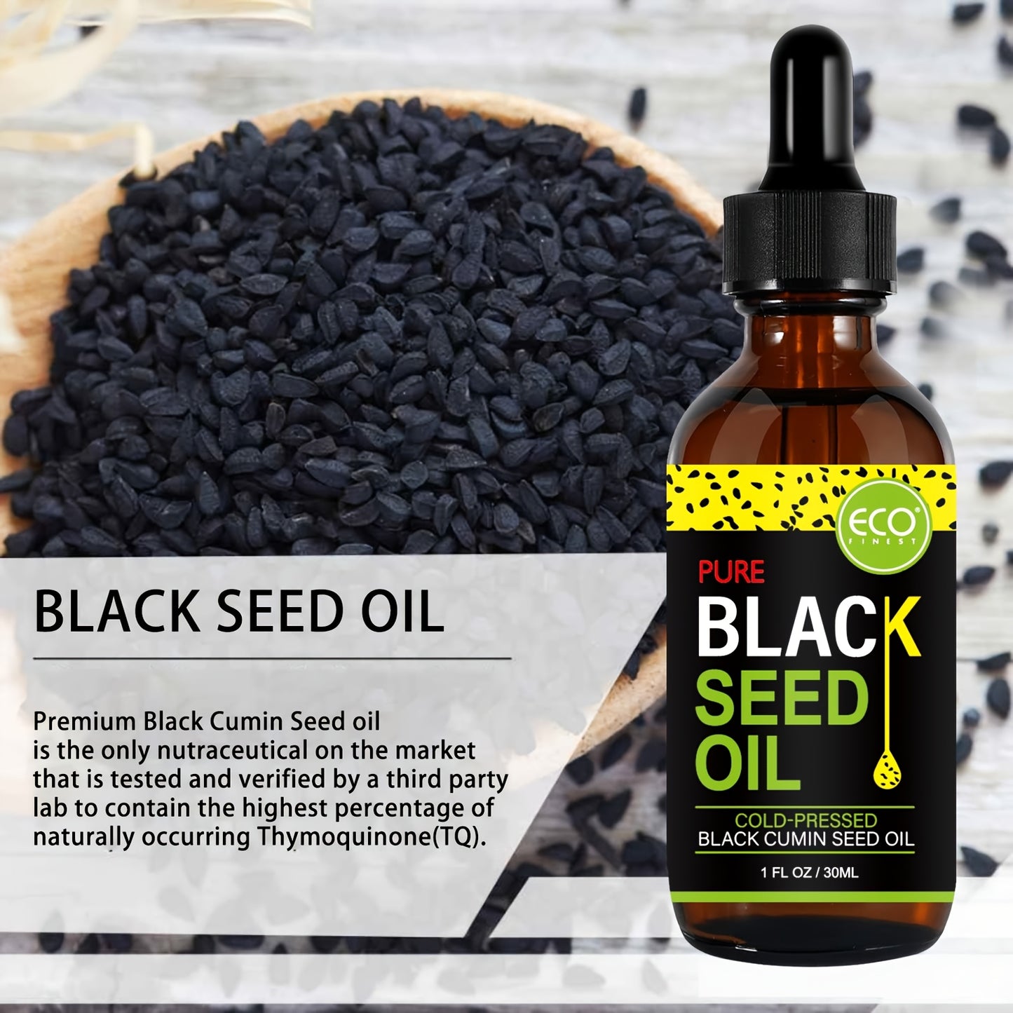 ECO FINEST Pure Black Seed Oil - Cold-Pressed Nigella Sativa with Thymoquinone