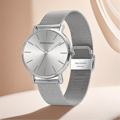 New Arrival 1pc Fashionable 's Rose Golden Watch, Golden & Silvery Stainless Steel Mesh Strap, Gorgeous Quartz Watch, Suitable for Daily Vacation Banquet Wear, Comes with Black Exquisite Box and Also Suitable as Gift - Girlfr