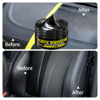FARIENNE Car Plastic Part Restorer, Black Interior Trim Polishing Wax, Aging Prevention Refurbishment Agent, Repair Plastic Scratches, Tire Shine Paste, Leather Sofa Seat Care Cream, Suitable for All Car Interiors and Exterio