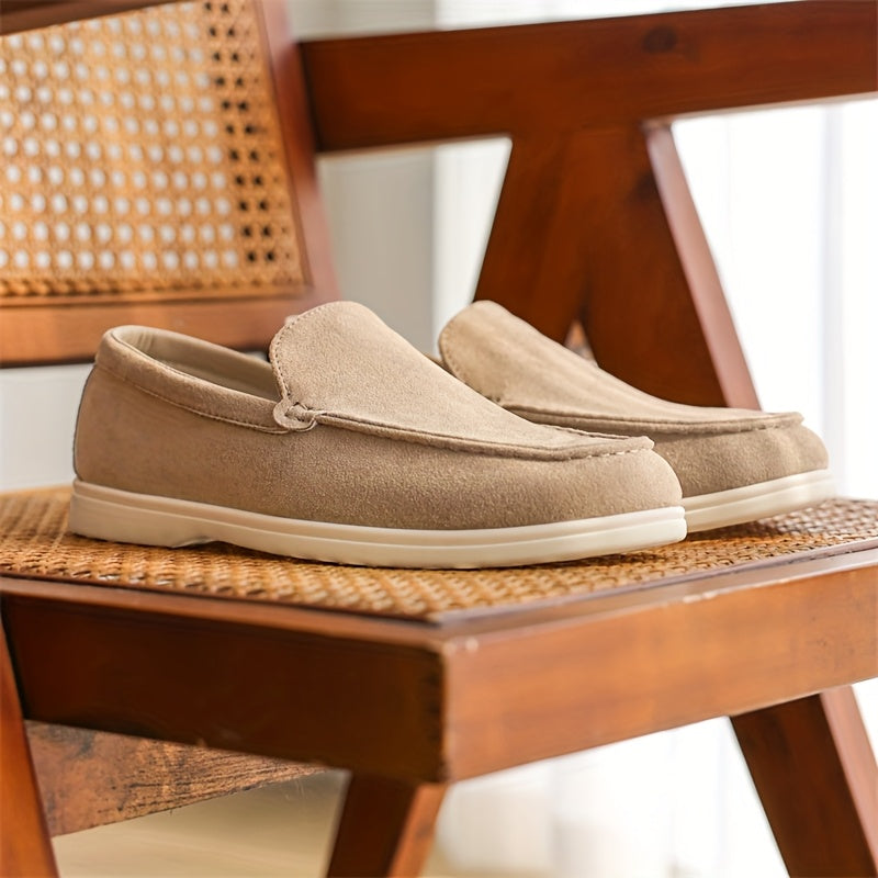 Men'S Slip-On Loafers - Lightweight Summer Shoes, Beige/Brown Formal & Casual Shoes, Easy Slip-On Closure, Synthetic Upper & Sole for Office, Vacation, Everyday - Minimalist British Style Dress Shoes, Office Footwear, Sleek D