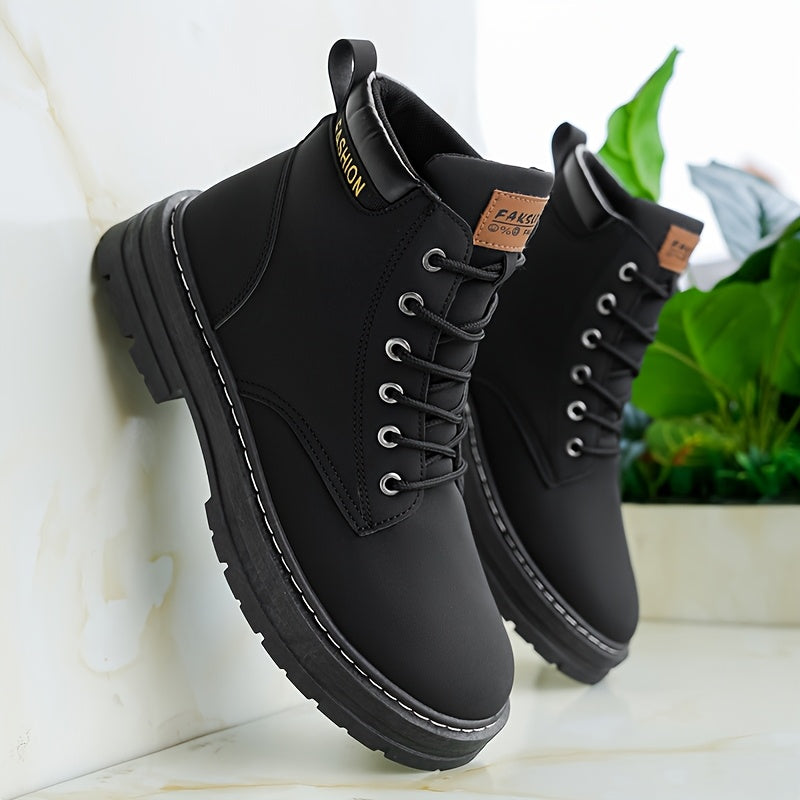 Men'S Olive Green Casual Boots - Comfortable Lace-Up Ankle Boots with Thick Cushioned PVC Sole, Round Toe & Breathable Fabric Lining for All-Season Wear, Everyday Footwear, Minimalist Design, Durable Construction