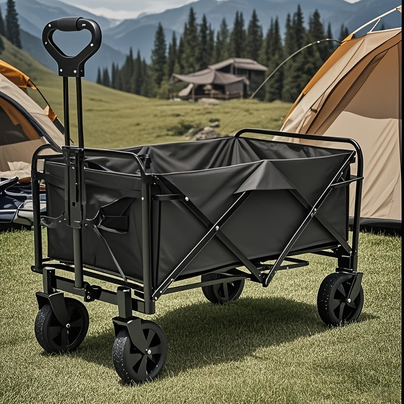 One piece Foldable camper with wheels, garden cart, multi-purpose heavy-duty four-wheeler for sports, gardening, camping and shopping, heavy duty, large capacity, black