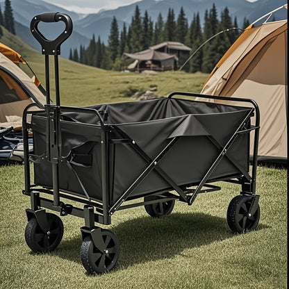 One piece Foldable camper with wheels, garden cart, multi-purpose heavy-duty four-wheeler for sports, gardening, camping and shopping, heavy duty, large capacity, black