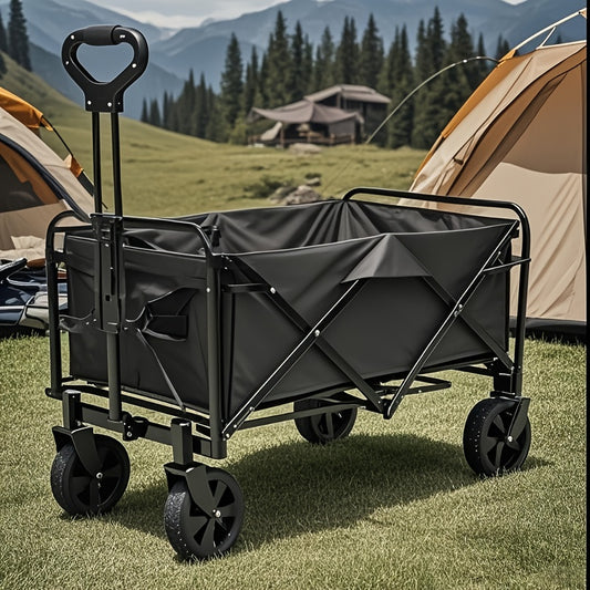 One piece Foldable camper with wheels, garden cart, multi-purpose heavy-duty four-wheeler for sports, gardening, camping and shopping, heavy duty, large capacity, black