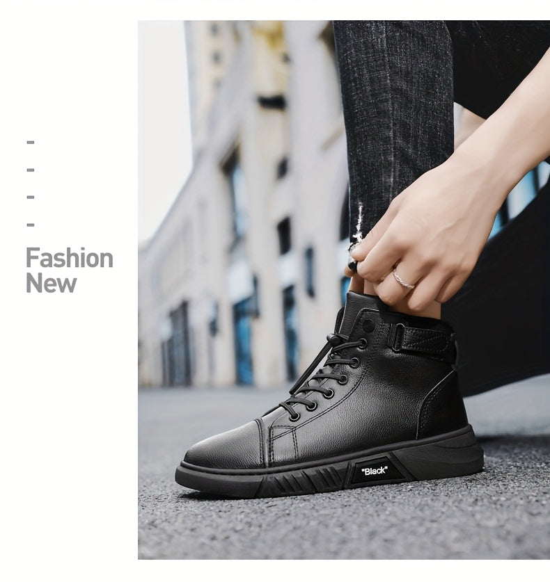 Men'S High-Top Ankle Boots - Genuine Upper, Lace-Up Closure, Durable PVC Sole, All-Season Versatile for Hiking, Casual & Outdoor Wear - Modern Streetwear Design, Hiking Boots, Sleek Boot Design