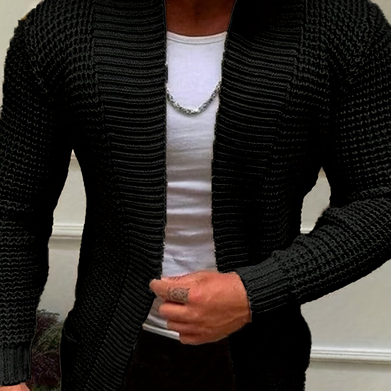 Men'S Casual Long Sleeve V-Neck Knit Cardigan - Loose Fit Solid Color Sweater with Pockets, Lightweight Acrylic for Fall/Winter, Versatile Layering Piece