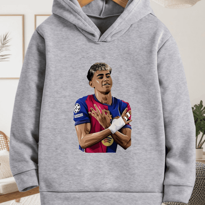 Boys' -Inspired Yamal Themed Hooded Sweatshirt - 100% Polyester Warm Pullover with Soccer Jersey Design, Official Team Crest & Number 30, Machine Washable Casual Sports Apparel for, Trendy Long Sleeve Hoodie for Daily Wear &