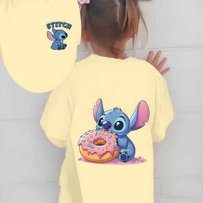 Cute Stitch Print Kids Short Sleeve Shirt 1-12Y Boys Girls Summer Outdoor Soft Fabric Breathable Top Perfect Birthday & Holiday Present