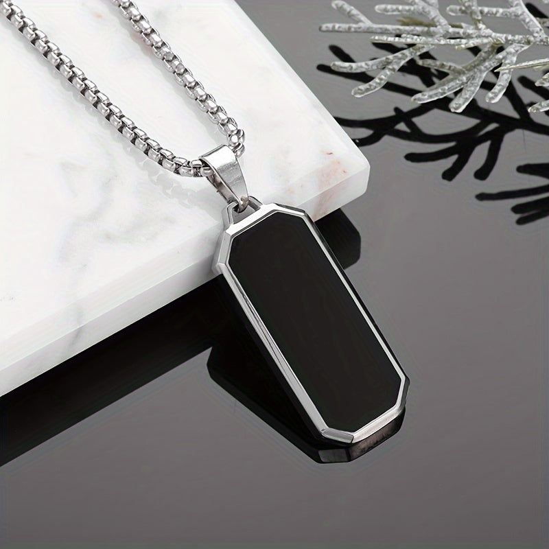 Elegant Men's Necklace with Sophisticated Black Drip Oil Pendant - Unique Geometric Design, Perfect for Every Occasion, Elegant Necklace