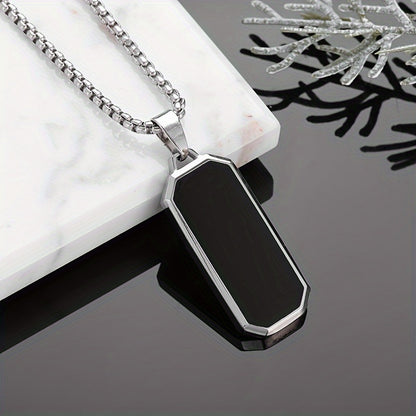 Elegant Men's Necklace with Sophisticated Black Drip Oil Pendant - Unique Geometric Design, Perfect for Every Occasion, Elegant Necklace