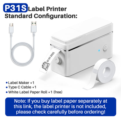 Portable Label Printer And Label Paper, P31S Mini Label Printer, Wireless Connection, No Need for Ink Or Toner, Suitable for Smartphones, Home, Office, School, Equipped with a Roll of Self-Adhesive Label Paper, Available in D