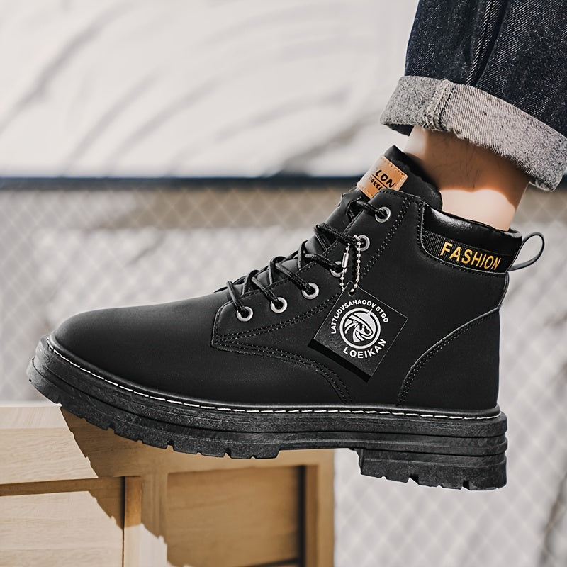 Men'S Olive Green Casual Boots - Comfortable Lace-Up Ankle Boots with Thick Cushioned PVC Sole, Round Toe & Breathable Fabric Lining for All-Season Wear, Everyday Footwear, Minimalist Design, Durable Construction