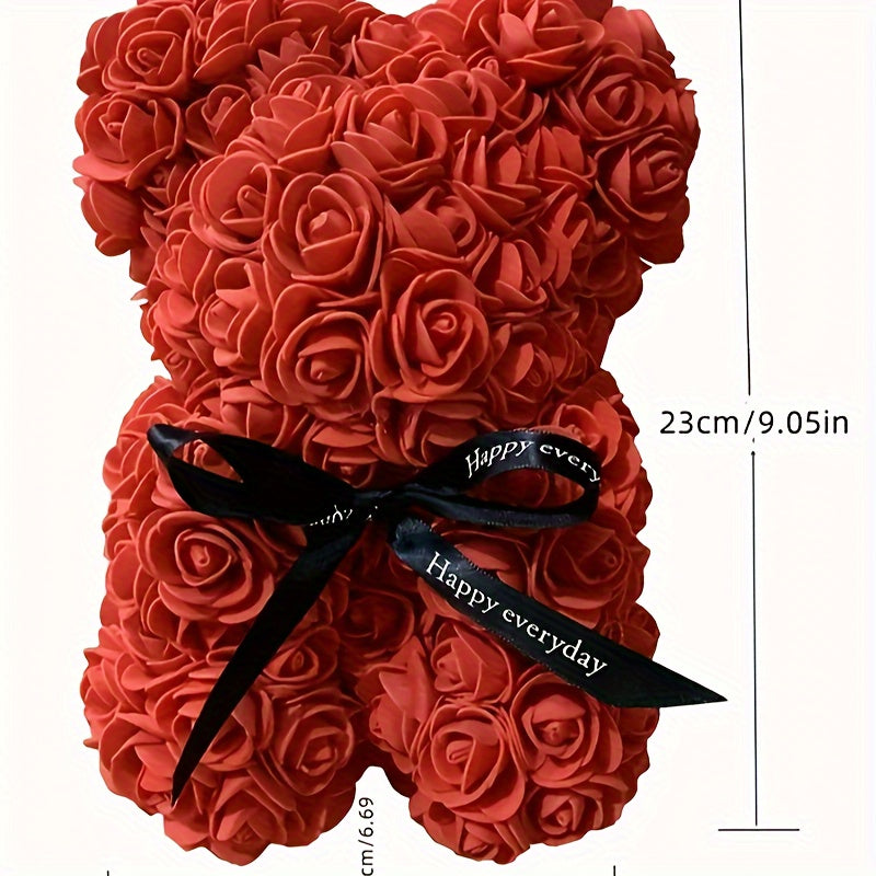 Charming Rose Bear - Perfect Valentine's Day & Anniversary Gift, 22.86cm Artificial Flower Teddy Bear for Home Decor