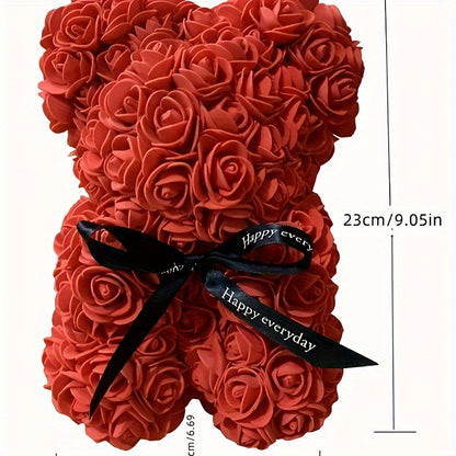 Charming Rose Bear - Perfect Valentine's Day & Anniversary Gift, 22.86cm Artificial Flower Teddy Bear for Home Decor