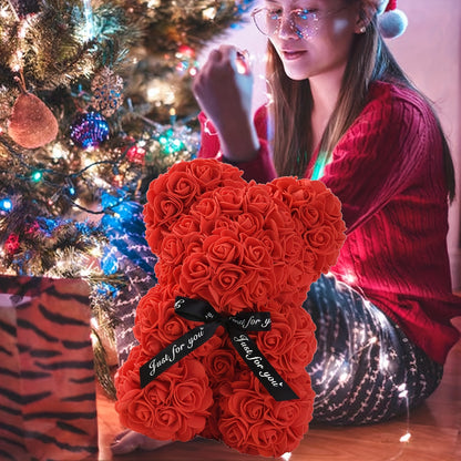 Charming Rose Bear - Perfect Valentine's Day & Anniversary Gift, 22.86cm Artificial Flower Teddy Bear for Home Decor