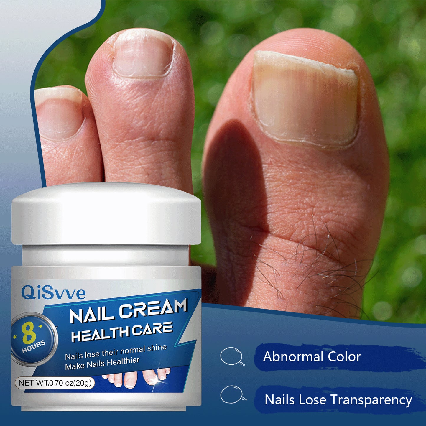 QiSvve 8-Week Nail Care Cream - Salicylic Acid & Plant Extract Formula for Strong, Healthy Fingernails & Toenails, Moisturizing Cuticle Care, Fades Yellowing, Smooths Rough Texture, Formaldehyde-Free, 0.70oz/, Nail Care Produ
