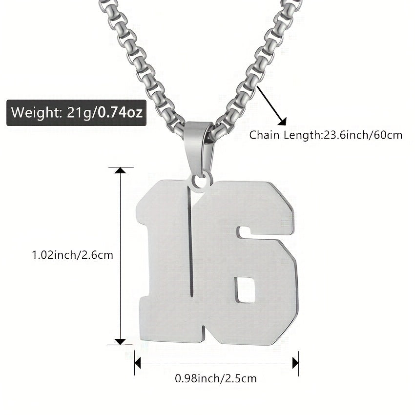 0-19 Men Athletes Number Pendant Necklace Stainless Steel Sports Number Pendant Long Chain Necklaces for Boys Baseball/Basketball/Football Team Jewelry Gifts