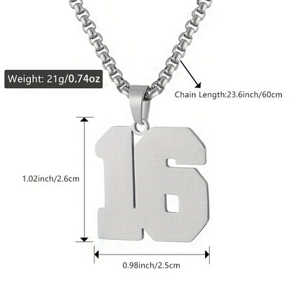 0-19 Men Athletes Number Pendant Necklace Stainless Steel Sports Number Pendant Long Chain Necklaces for Boys Baseball/Basketball/Football Team Jewelry Gifts