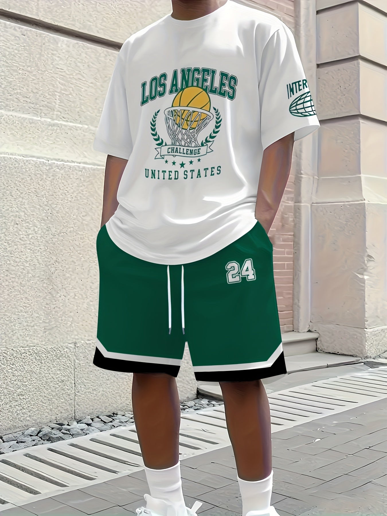 2pcs Men'S Summer Basketball Training Running Suit, Basketball Short Sleeve T-Shirt and 24 Shorts Set