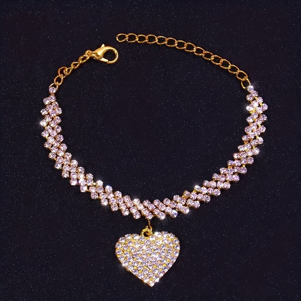 Luxurious Rhinestone Heart Pendant Bracelet for Women - Elegant Copper Fashion Accessory, Perfect Gift