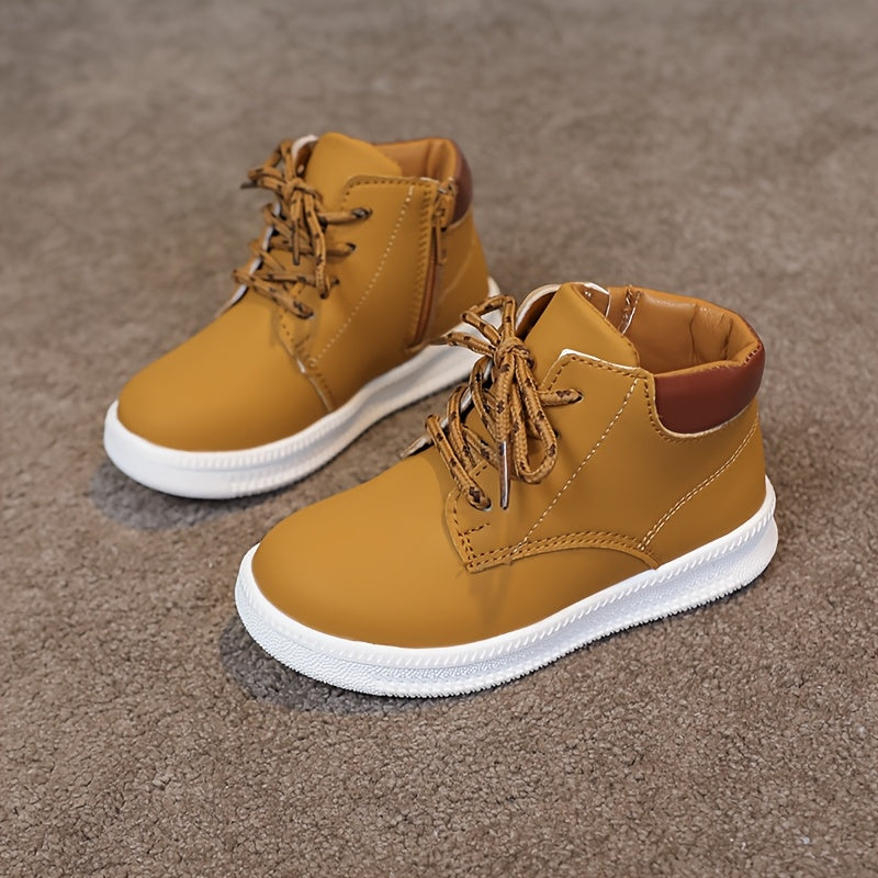 Kids' All-Season Sneakers - Non-Slip Cushioned midsole, Easy Lace-Up Closure, PU Upper & Rubber Sole - Toddler to Preteen Shoes for Boys & Girls - School, Sports, Hiking, Everyday - Available in Navy/, Mustard-Yellow & Brown