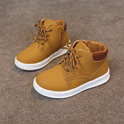 Kids' All-Season Sneakers - Non-Slip Cushioned midsole, Easy Lace-Up Closure, PU Upper & Rubber Sole - Toddler to Preteen Shoes for Boys & Girls - School, Sports, Hiking, Everyday - Available in Navy/, Mustard-Yellow & Brown