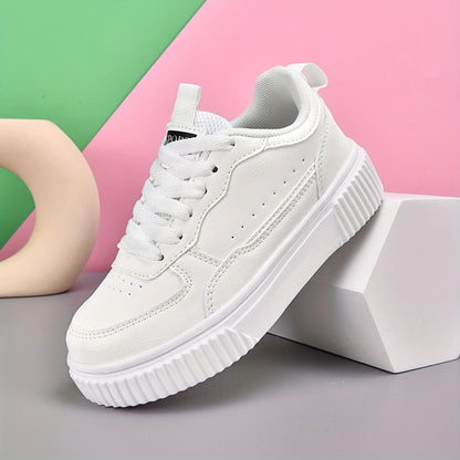 Boys Girls Low-Top Casual Sneakers - White & Navy Blue Synthetic Cover with EVA Cushioned Sole, Breathable Fabric Lining & Durable Durable Traction for School, Sports & Casual Attire, School Shoes, Sleek Shoe Design