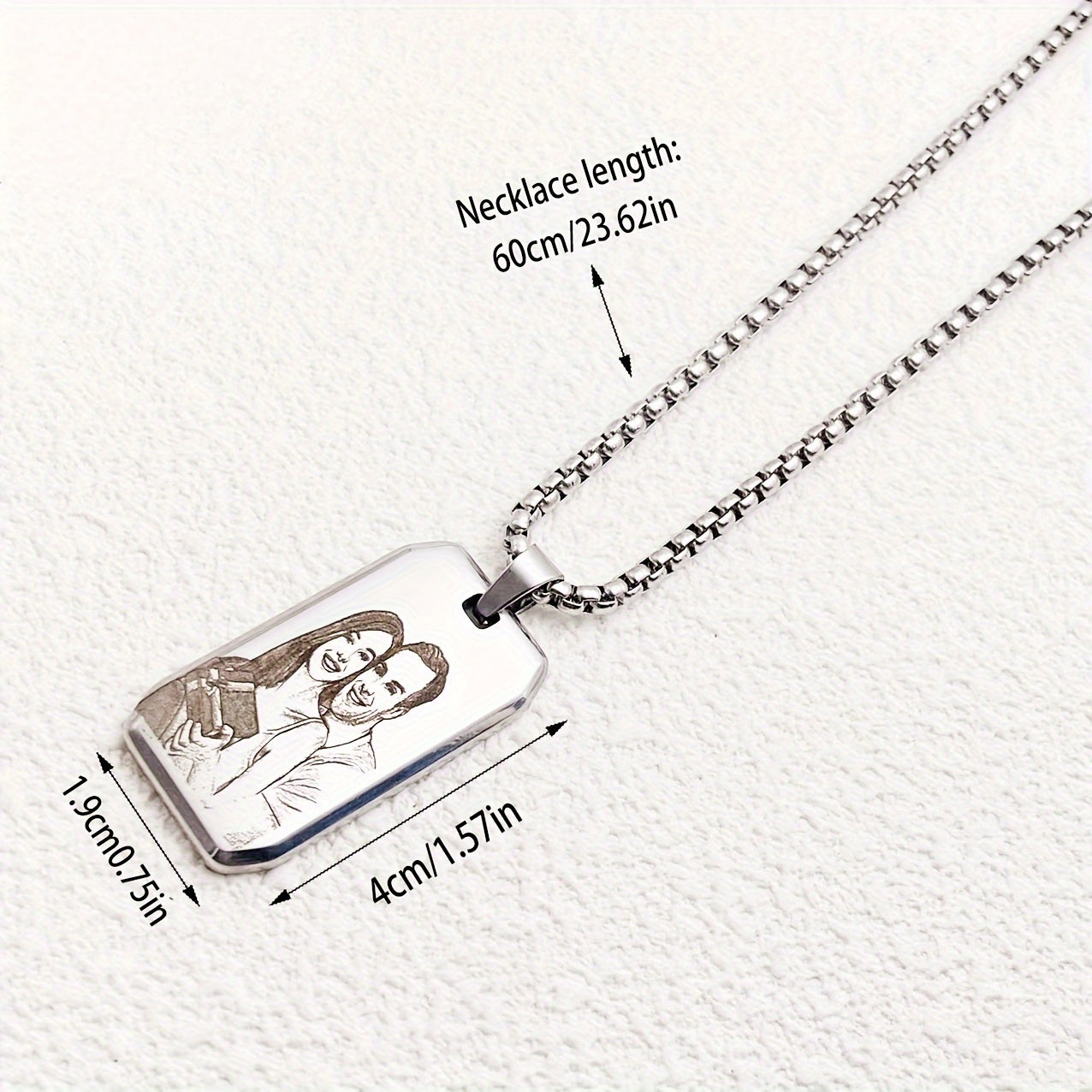 Customized Item: A Men's Square Pendant Necklace That Can Be Engraved With A Picture, Personalized Custom Engraving Of Characters/logos/patterns On The Necklace, A Cute And Simple Accessory For Daily Wear, Suitable For Both M