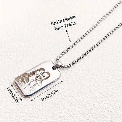 Customized Item: A Men's Square Pendant Necklace That Can Be Engraved With A Picture, Personalized Custom Engraving Of Characters/logos/patterns On The Necklace, A Cute And Simple Accessory For Daily Wear, Suitable For Both M