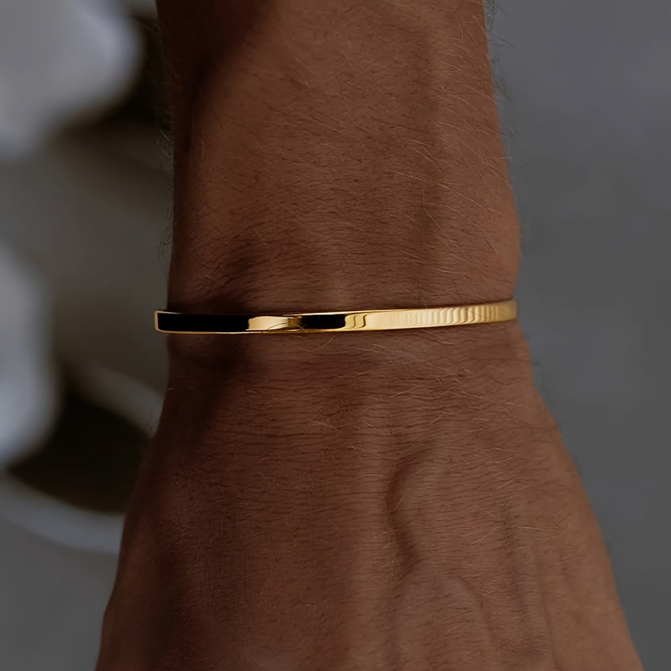 1pc Stylish 316 Stainless Steel Open Cuff Bracelet for Men - 3.5mm/5mm Adjustable, Golden-Tone Finish, Versatile for Daily Wear & Parties, Perfect Gift Idea, Party Accessory, Modern Accessory, Goldtoned Metal