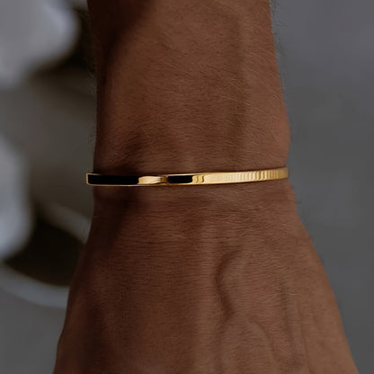 1pc Stylish 316 Stainless Steel Open Cuff Bracelet for Men - 3.5mm/5mm Adjustable, Golden-Tone Finish, Versatile for Daily Wear & Parties, Perfect Gift Idea, Party Accessory, Modern Accessory, Goldtoned Metal