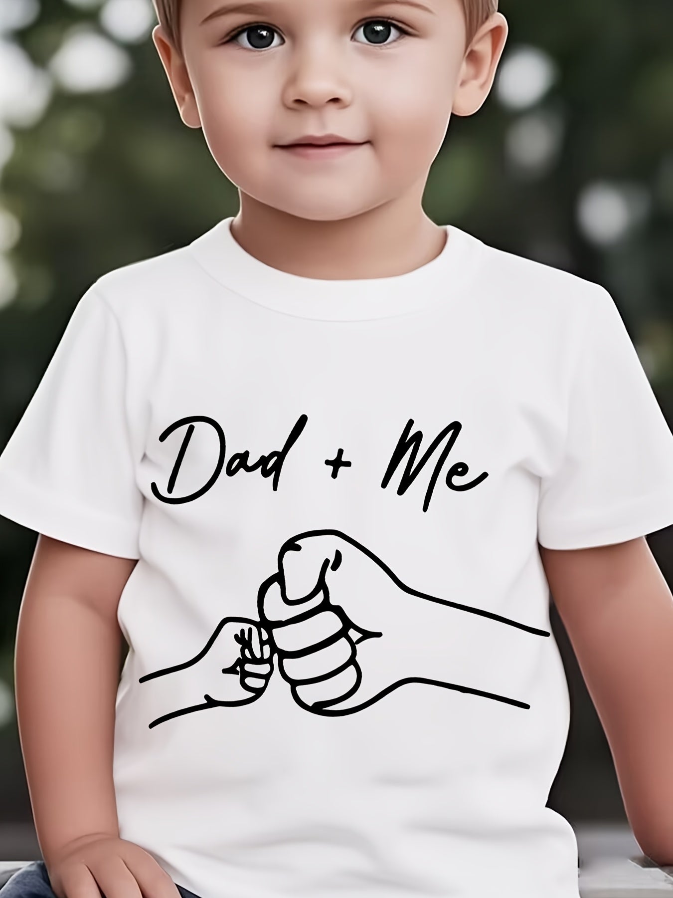 Dad+Me" Matching Father-Son T-Shirts - Boys' Casual Crew Neck Tee with Cartoon Handprint Design, Soft Breathable Fabric, Regular Fit for Spring Summer Fall, Cute T Shirts, Everyday Outfit, Trendy Graphic Tee, Comfortable Mate