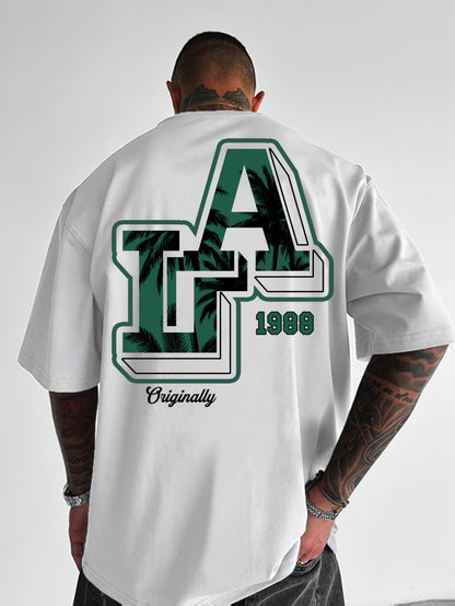Men'S Casual Y2K LA Graphic T-Shirt - Bold Oversized "LA" Letter Print, Comfortable & Breathable with Slight Stretch, Perfect for Home & Outdoor Activities, Spring/Summer Fashion, Machine Washable, Loose Fit Short Sleeve Crew