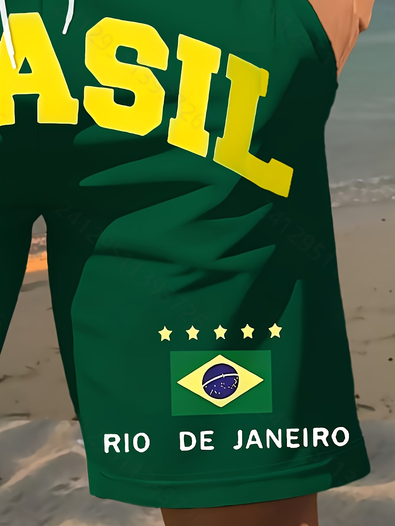 2025 New Men'S Fashion Print Beach Shorts, Brazilian Football Style Pattern 3D Print, - Casual Polyester Drawstring Waist, Lightweight and Comfortable for Summer, Casual Wear | Drawstring Shorts | Comfortable Fit Shorts for B