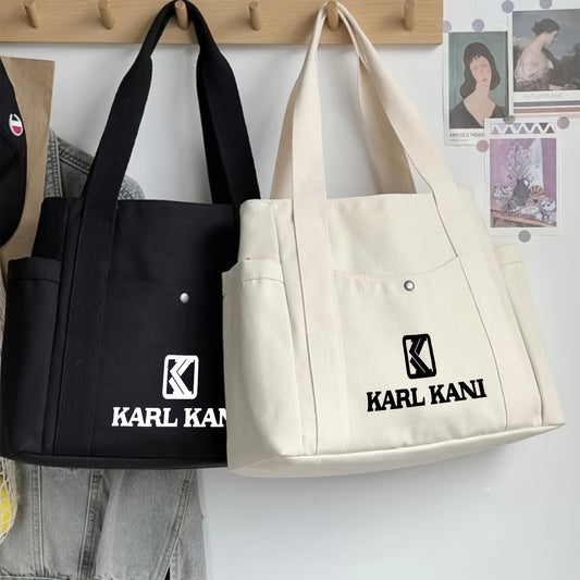 Karl Kani Women'S Large Capacity Tote Bag - Lightweight Durable Polyester Shoulder Bag with Zipper Closure, Stylish Black & White Print Design, Perfect for Shopping, Commuting, and Travel, Versatile Carryall | Minimalist Desi